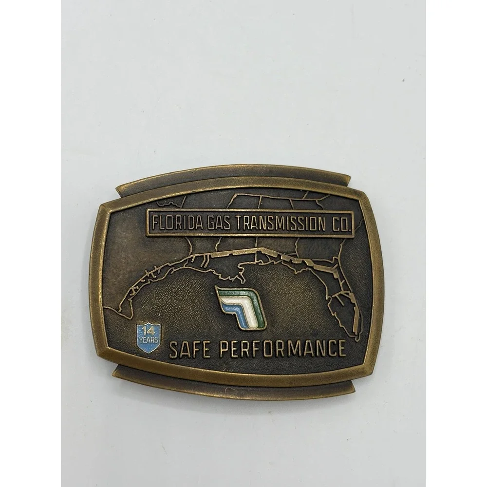 Florida Gas Transmission Safe Performance 14 Years Belt‎ Buckle Vintage Brass